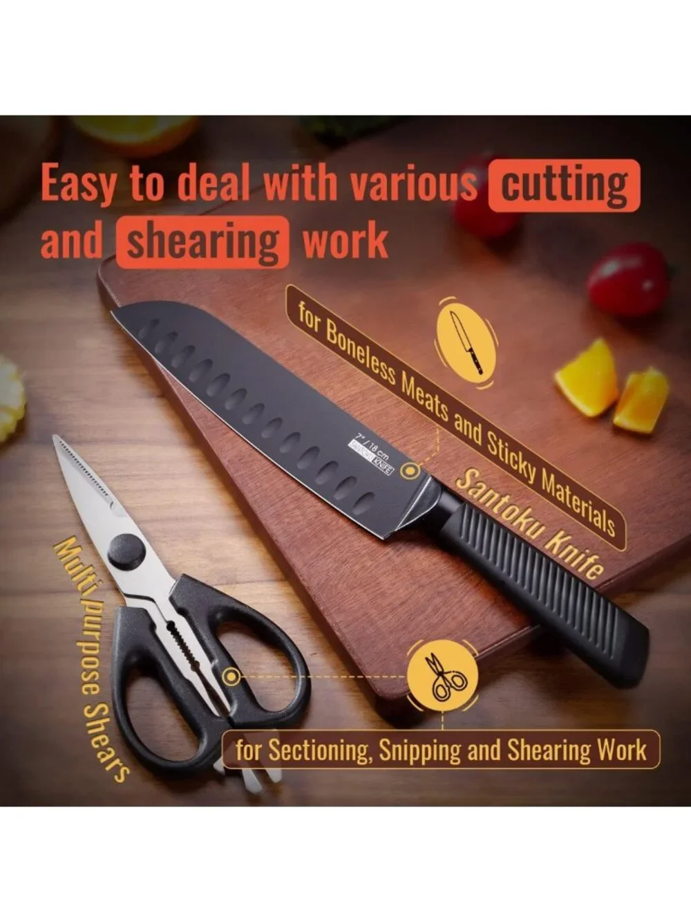 15-Piece Stainless Steel Knife Block Set - Professional Kitchen Cutlery Set